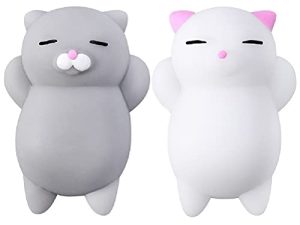 Nutty Toys Squishy Cat Set - 2 Soft Silicone Kawaii Kitties Top Stress Relief Toy 2022 Unique Gifts for Teens Kids Women Men Adults Best Teenage Girls Teen Boy Tween Christmas Stocking Stuffers Idea
