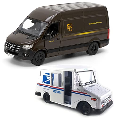 UPS Mercedes-Benz Sprinter + United States Postal Mail Truck Grumman LLV 5 Inch Die Cast Metal Model Toys SetOf2 UPS Mercedes-Benz Sprinter + United States Postal Mail Truck Grumman LLV 5 Inch Die Cast Metal Model Toys SetOf2