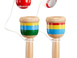 TOODOO 2 Pieces Jacks Game with Ball Paddle Ball with String Cup and Ball Game Mini Wood Catch Ball