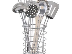 Melissa & Doug Stir and Serve Cooking Utensils (7 pcs) - Stainless Steel and Wood