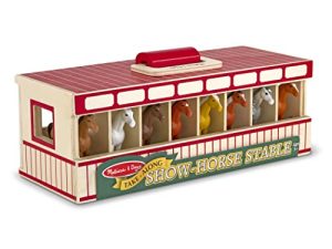 Melissa & Doug Take-Along Show-Horse Stable Play Set With Wooden Stable Box and 8 Toy Horses - Horse Barn Play Set