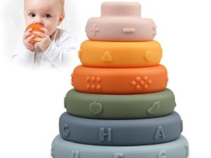 Majobee Baby Sensory Stacking Rings - Montessori Educational Developmental Learning Infant Toys - Soft Building Blocks Toddlers - Baby Toys Newborn for 6 9 12 18 Month 1 One Year Old Girls Boys Gifts