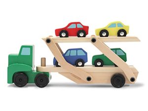 Melissa & Doug Car Carrier Truck and Cars Wooden Toy Set With 1 Truck and 4 Cars - Wooden Cars
