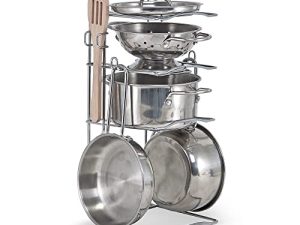 Melissa & Doug Stainless Steel Pots and Pans Pretend Play Kitchen Set for Kids (8 pcs) - Kids Kitchen Accessories Set