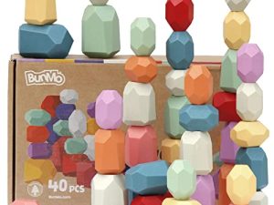 BunMo Stacking Rocks 40pcs | Safe for Ages 1+ | Montessori Toys for 1 Year Old | Stacking Blocks for Kids 1+ | Stimulating Creative & Imaginative Play