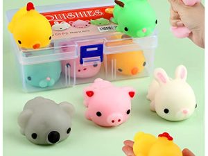squishies Squishy Toy 5Pcs Medium Size 3inch Party Favors for Kids Mochi Squishy Toy Kids Kawaii squishies Mochi Animals Stress Reliever Anxiety Xmas Gifts for Kids Rabbit squishys Toy Storage Box