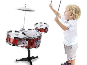 JAFATOY Small Plastic Drum Set Toy for Kids Age 3 - 6 Years Old Toy Musical Instruments Playing Rhythm Beat Toy Great Gift for Boys Girls