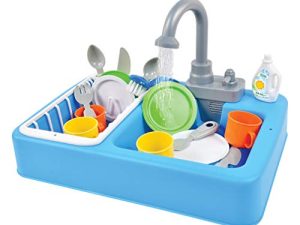 Sunny Days Entertainment Kitchen Sink Play Set with Running Water – 20 Piece Pretend Play Toy for Boys and Girls | Kids Kitchen Role Play Dishwasher Toys