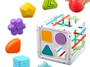 Baby Sensory Shape Sorter Blocks Toy - Activity Center Cube Bin - Montessori Educational Learning Fine Motor Skills Toys for Babies Toddlers 6 12 18 Months Age 1 2 3 One Year Old Kids Boys Girls Gifts