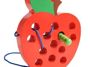 JCREN Wooden Lacing Apple Threading Toys Wood Lace Block Puzzle Shape Travel Game Toys Early Learning Fine Motor Skills Educational Gift for 3 4 5 Years Old Toddlers Baby Kids Boys