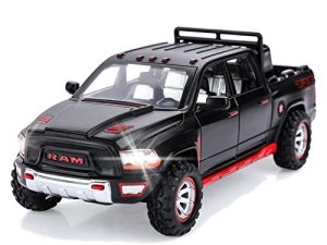 Toy Trucks for Boys RAM 1500 Pickup Truck Toys Diecast Metal Model Cars with Light and Sound Pull Back Car Toy for 3+ Year Old Kids (Black)