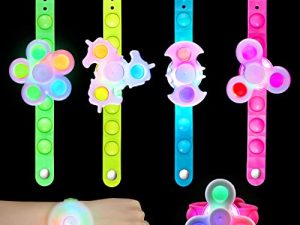 SCIONE Party Favors Spinner Bracelet 4 Pcs Glow Party Supplies Light Up Toys Goodie Bags Stocking Stuffers Treasure Box Prize Toys Classroom Rewards