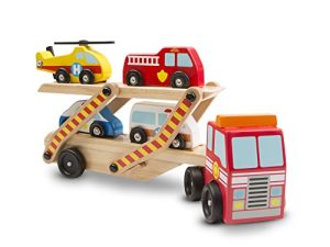 Melissa & Doug Wooden Emergency Vehicle Carrier Truck With 1 Truck and 4 Rescue Vehicles
