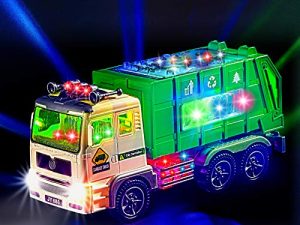 Toy Garbage Truck for Kids with 4D Lights and Sounds - Battery Operated Automatic Bump & Go Car - Sanitation Truck Stickers