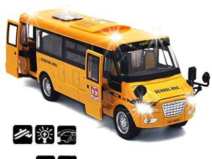 CORPER TOYS School Bus Toy Die Cast Vehicles Yellow Large Alloy Pull Back 9'' Play Bus with Sounds and Lights for Kids