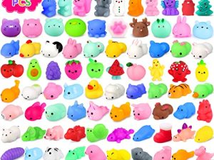 100Pcs Mochi Squishy Toy Party Favors for Kid Animal Squishies Kawaii Mini Squishies Classroom Prizes Stress Relief Toy Halloween Treats Goodie Bag Filler Valentines for Boy Girl Random