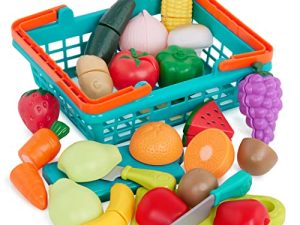 Battat Play Food for Toddlers with Farmers Market Basket and Chopping Board