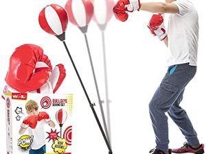 Whoobli Punching Bag for Kids Incl Boxing Gloves | 3-10 Years Old Adjustable Kids Punching Bag with Stand | Boxing Bag Set Toy for Boys & Girls (Red White)