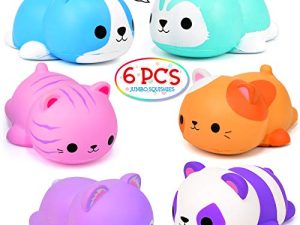 6PCS Jumbo Squishies Slow Rising Squishies Animal Newest Cat Squishy Toys Party Favors Goodies Bags Class Prize Scented & Kawaii Squishys Stress Relief Toys for Adults
