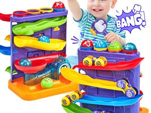 Toys for 1 Year Old Boy - 2 in 1 Pound Balls Toy & Car Ramp Race Track Toddler Toys Learning Active Early Developmental Montessori Toys for 1 Year Old Birthday Gifts for 1 2 3 Year Old Boys Girls