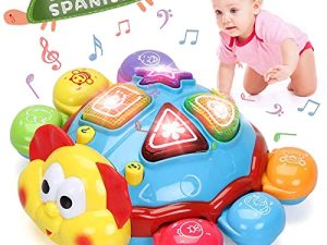 HISTOYE Spanish English Baby Toys with Light Music Juguete Bilingue para Bebes Crawling Bilingual Toys for Babies 12 18 Months Musical Moving Toy for Toddler 1-3 Toy Gift for 1 2 3 Year Old Boy Girl