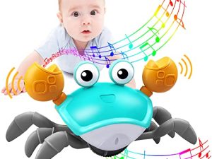 Plnmlls Crawling Crab Baby Toy，Tummy Time Baby Toys with Music and LED Light Will Automatically Avoid Obstacles