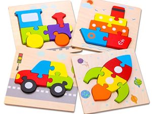 SKYFIELD Wooden Vehicle Toddler Puzzles for 1 2 3 Years Old Boys & Girls