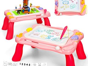 TOY Life Magnetic Drawing Board for Kids - 3 in 1 Doodle Board for Toddlers - Kids Activity Table with Toy Blocks - Doodle Board for 3 4 5 Year Old Boys Girls - Tabletop Easel for Kids