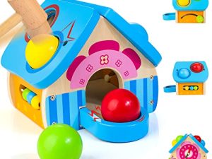 HELLOWOOD 4-in-1 Wooden Montessori Toys for 12+ Months Baby Toddlers