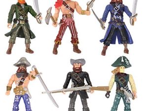 HAPTIME 6 Pcs Pirates Action Figure Playset with 6 Weapons / Sea Rover Pirate Men Toy (Each 3.75 inch Tall )