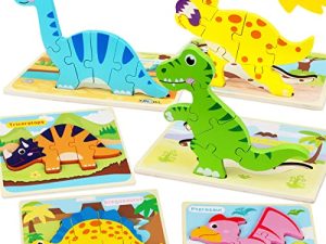 Aitbay Toddler Puzzles 6 Pack Dinosaur Wooden Puzzle for Toddler Kids 3 Year Old