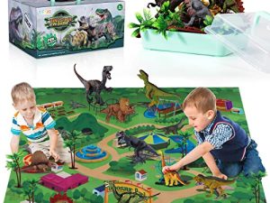 TEMI Dinosaur Toys for Kids 3-5 with Activity Play Mat & Trees