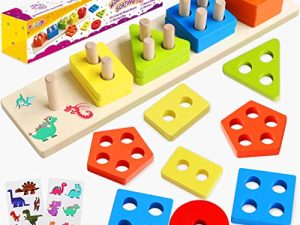 pigipigi Montessori Toys Toddler Gift - Wooden Block Sorting Stacking Toy for 1 2 3 4 Years Old Baby Boys Girls Learning Shape Color Preschool Kids Educational Activity Game Christmas Birthday Gift