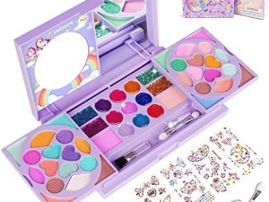 KIDCHEER Kids Makeup Kit for Girls Princess Real Washable Cosmetic Pretend Play Toys with Mirror - Non Toxic