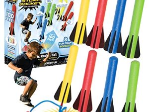 Stomp Rocket Original Jr. Rockets Launcher for Kids - Soars 100 Ft - 8 Multi Color Foam Rockets and 1 Adjustable Launcher Stand - Fun Outdoor or Indoor Toy and Gift for Boys or Girls Age 3+ Years Old
