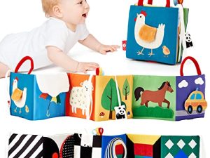 Baby Toys 0-6 Months - High Contrast Baby Books 0-6 Months Folding Crinkle Touch Feel Books Infant Toys 0-3-6-12 Months Tummy Time Toys Sensory Toys for Babies Newborn Toys Baby Boy Gifts Girl Gifts