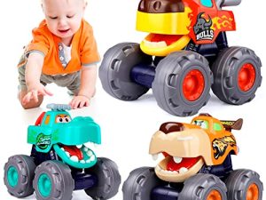 Toy Cars for 1 2 3 Year Old Boys 3 Pack Monster Trucks for Kids Toddlers 1-4 Pull Back Cars in Park Camp Baby Toys 12 18 Months Birthday Gifts for 1 Year Old Boys Girls