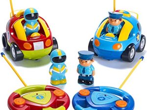 Prextex Remote Control Car (2 Pack) Toddler Toys for 3 Year Old Boys & Girls - Police & Race RC Cars for Toddlers - Birthday & Christmas Gifts for 2-3+ Year Old Boys