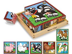 Melissa & Doug Farm Wooden Cube Puzzle With Storage Tray - 6 Puzzles in 1 (16 pcs)