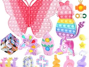 HiUnicorn Girls Fidgets Toys Pack Gifts - 24 Packs Big Large Butterfly Pop Bubbles