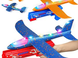 TOYFIT 2 Pack LED Light Airplane Launcher Toy Set