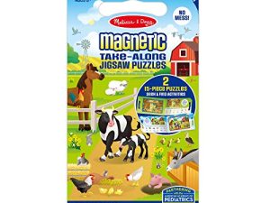 Melissa & Doug Take-Along Magnetic Jigsaw Puzzles Travel Toy On the Farm (2 15-Piece Puzzles) - Portable Puzzle Board