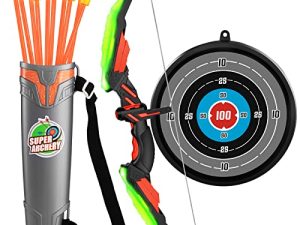 TEMI Kids Bow and Arrow Set - LED Light Up Archery Toy Set with 10 Suction Cup Arrows