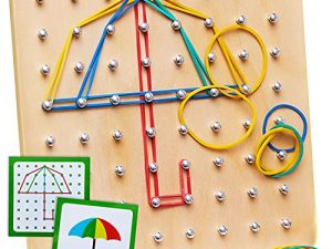 Panda Brothers Wooden Geoboard - Montessori Toys for 3 4 5 Year Old Kids and Toddlers