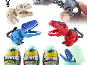 DINOBROS Mini Dinosaur Figures Toys Surprise Eggs Dino Chomper Keychains Party Favor Decoration 4 Pack