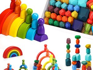 TOY Life Wooden Rainbow Stacking Rocks