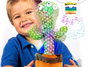 Chuchik Dancing Talking Cactus Toy for Babies – 60 Songs the Singing Cactus Toy with 3 Changeable Outfits – Plush Wiggle Dancing Talking Repeating Mimicking Cactus Toy with Glowing LED Lights (1 Pack)