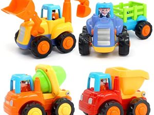 ORWINE Inertia Toy Early Educational Toddler Baby Toy Friction Powered Cars Push and Go Cars Tractor Bulldozer Dumper Cement Mixer Engineering Vehicles Toys for Children Boys Girls Kids Gift 4PCS