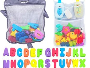 Comfylife Baby Bath Toy Organizer - Shark +36 Bath Letters & Numbers +Extra Bath Toy Storage Net & 10 Strong Hooks