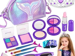 Kids Makeup Kit for Girls Mermaid Princess Pretend Play Toy Makeup Set for Toddler Girls